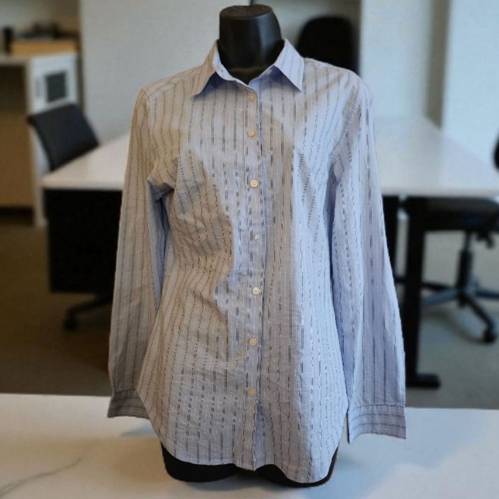 Ann Taylor LOFT - MD Light Blue Pinstripe Button-Down Shirt